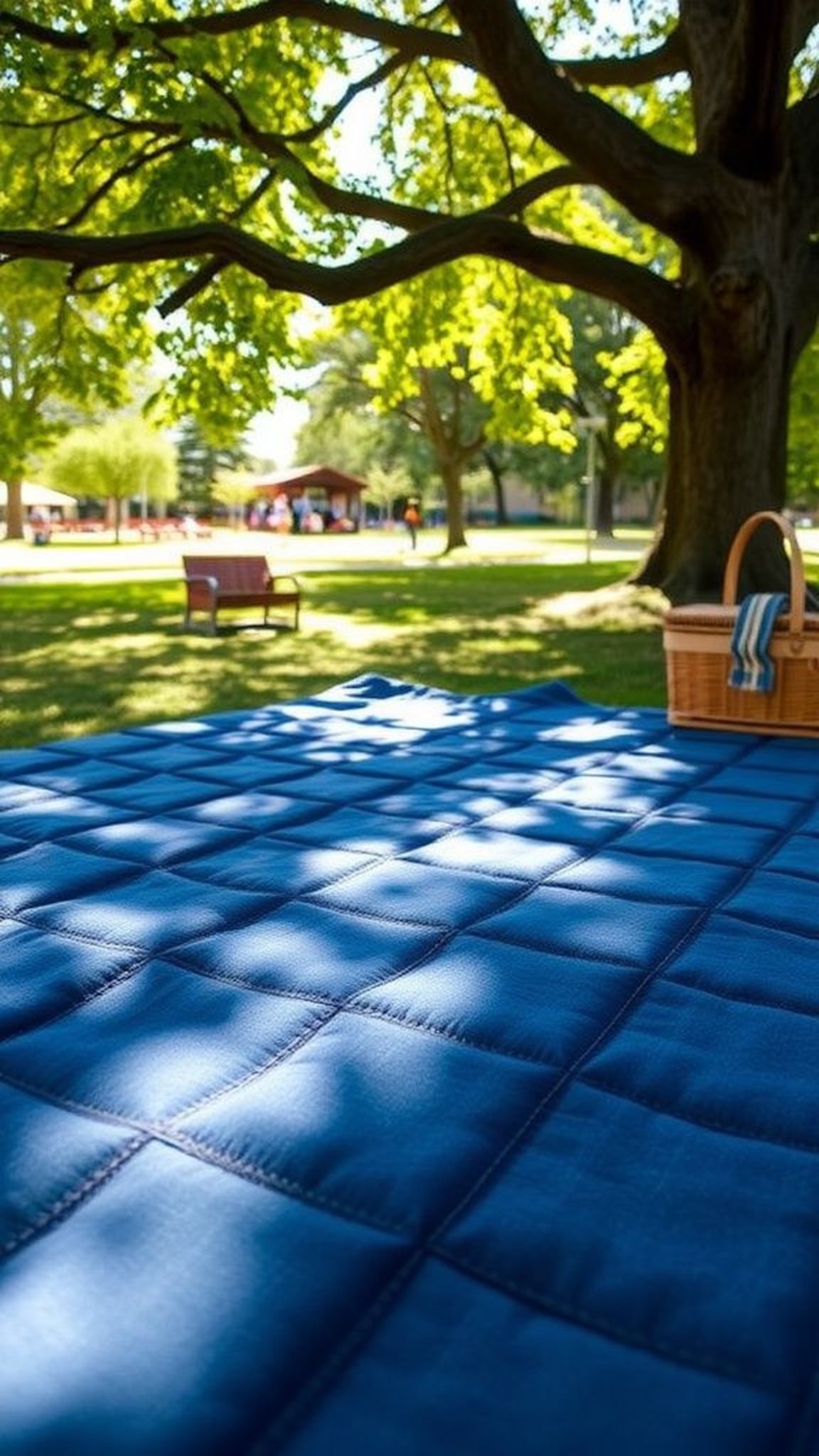 Upcycled denim quilted picnic blanket for outdoor naps