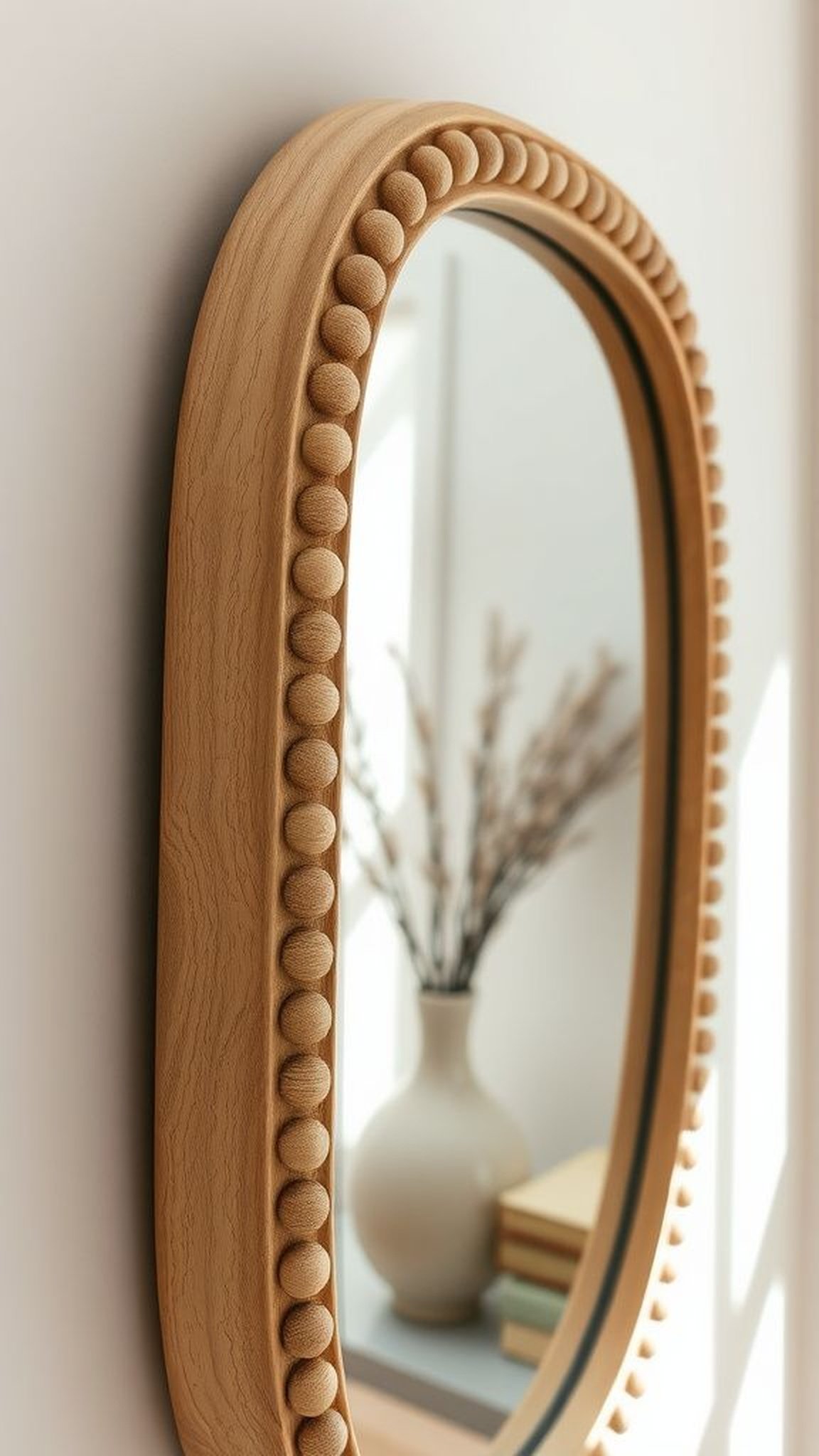 Bead-trimmed mirror frame for subtle glamour