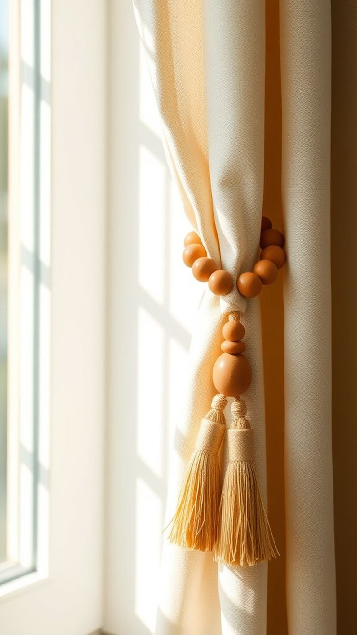 Beaded curtain tiebacks with soft tassel flair