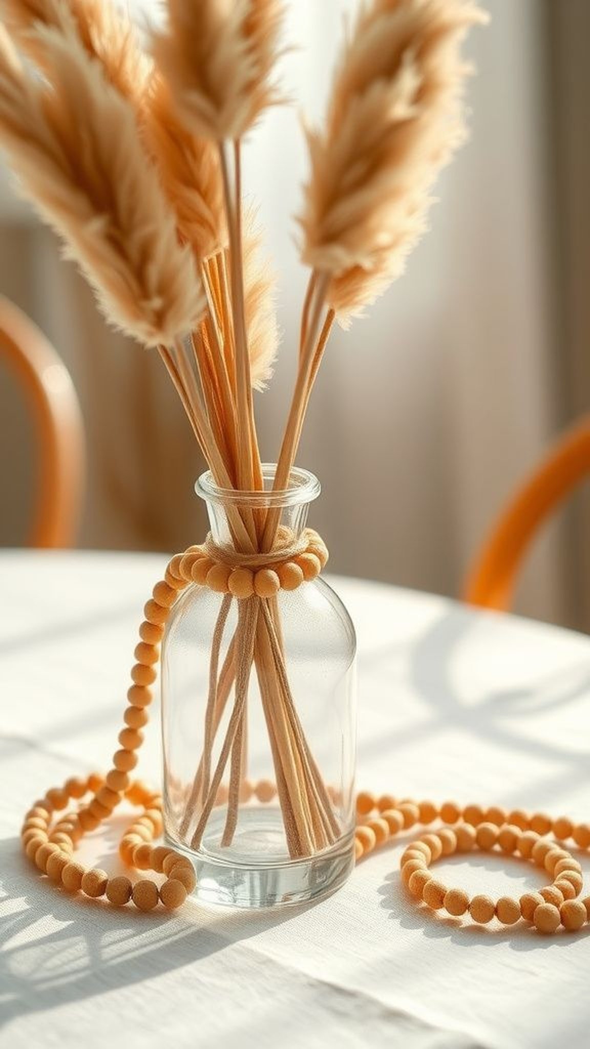 Glass vase accent wrapped with bead strings