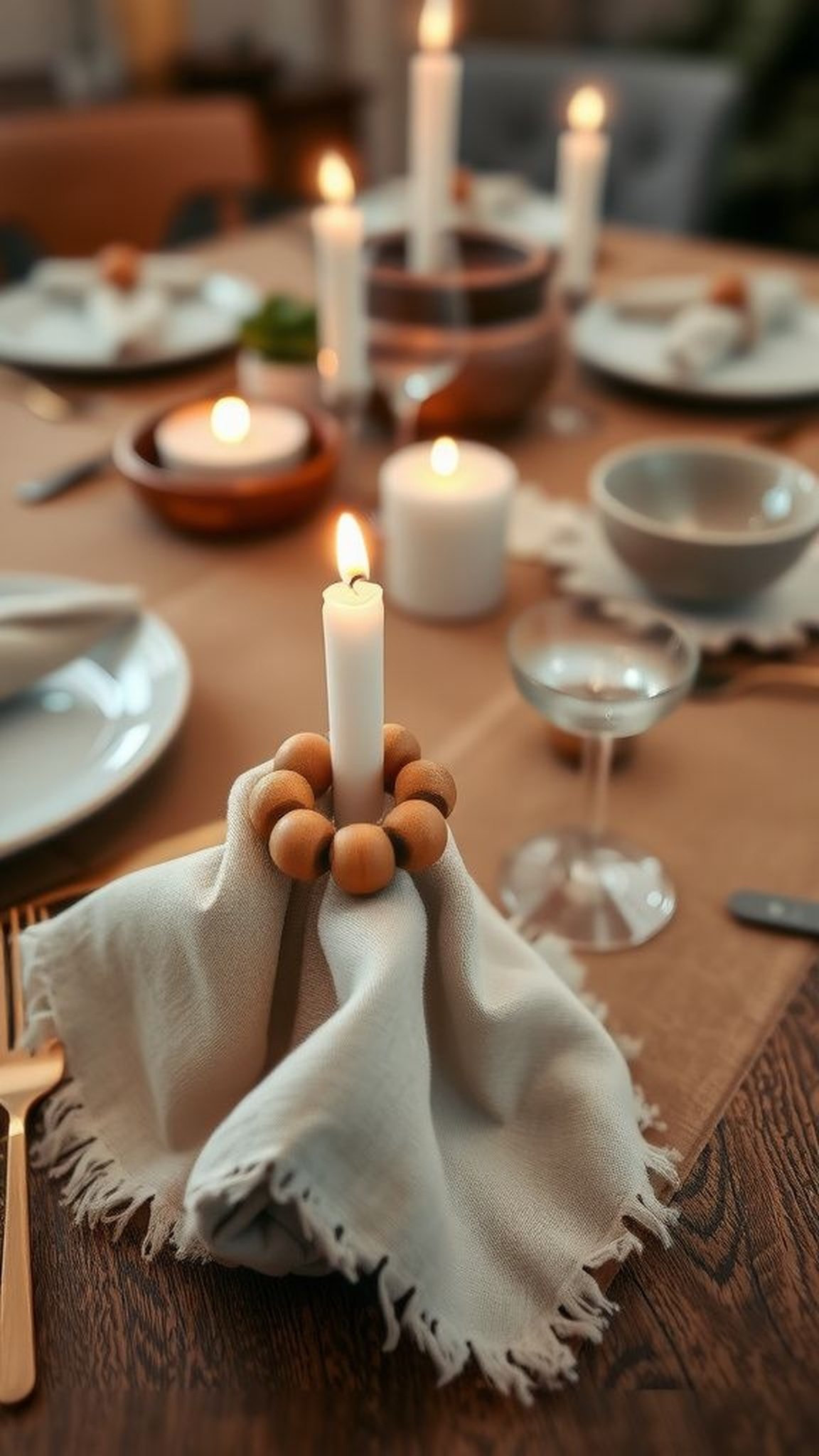 Handsome wooden bead napkin rings for table settings