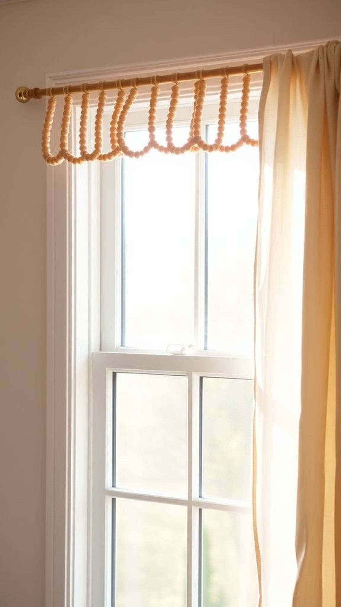 Soft bead valance along a window top